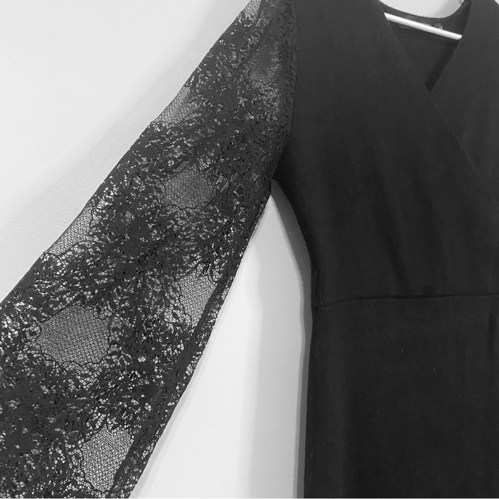 Chic Black Dress with Lace Sleeves - Picture 4 of 8